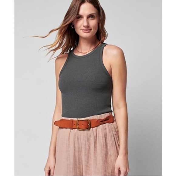 Faherty Tops - Faherty Gray Ribbed Sleeveless Tank Top Large